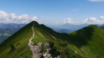 Blick vom Fellhorn auf den sich nach Nordosten fortsetzenden Bergkamm - rechts der Schlappoltkopf