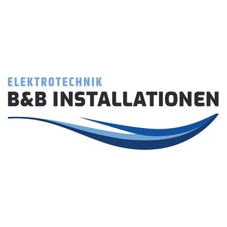 A logo for the company B&B Installationen, which specializes in electrical engineering. It combines modern fonts with a stylized wave shape in blue. | © B&B Installationen Frank Berwanger Logo