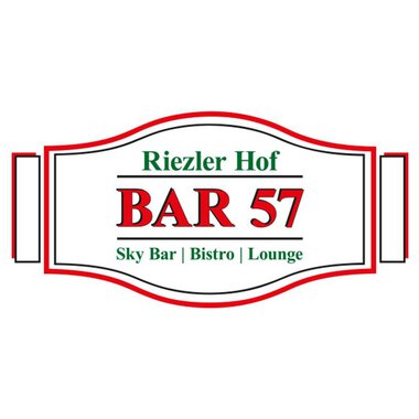Ein Schild mit dem Namen "BAR 57" im Riezler Hof. Es wird als Sky Bar, Bistro und Lounge beschrieben. | © Bar57 Logo