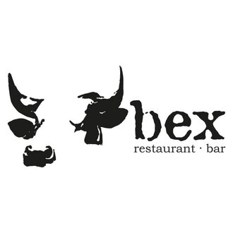 A black logo featuring stylized cow and bull figures. The name "bex" is below, along with the words "restaurant · bar". | © bex - restaurant - bar Logo