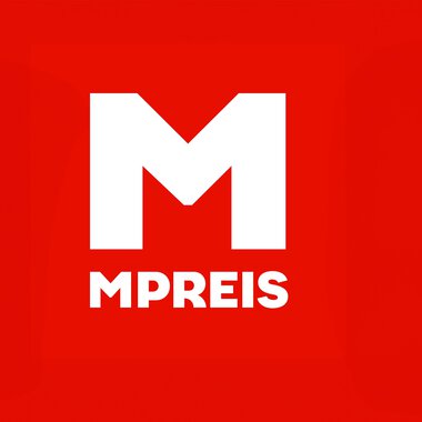 A red logo with a large "M" and the inscription "MPREIS" below it. The design is simple and modern. | © Logo MPreis