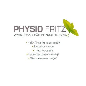 A business card for the practice "Physio Fritz". It offers various physiotherapeutic services such as therapeutic exercises, lymphatic drainage, and medical massages. | © Praxis Physiotherapie Fritz Visitenkarte Logo