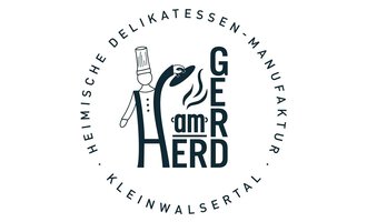 Ein Logo mit dem Namen "Gerd am Herd" und einer stilisierten Figur eines Kochs. Das Design vermittelt einen handwerklichen und heimischen Charakter. | © Gerd am Herd | Gerd Hammerer Logo
