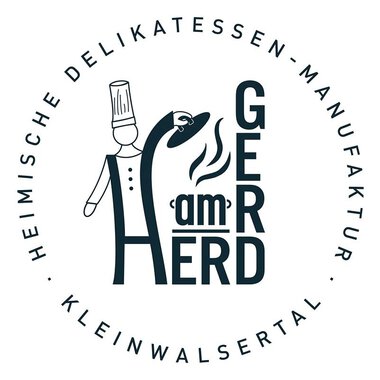 A logo with the name "Gerd am Herd" and a stylized figure of a chef. The design conveys a handcrafted and homely character. | © Gerd am Herd | Gerd Hammerer Logo