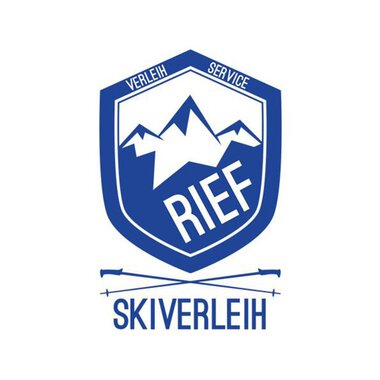 Logo für einen Skiverleih mit dem Namen "RIEF". Es zeigt Berge und einen sportlichen, modernen Stil in Blau und Weiß. | © Rief Verleih Riezlern Johannes Rief Logo