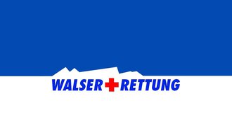 © Walser Rettung Logo Ein Logo der Walser Rettung mit einem blauen Hintergrund. Es zeigt den Schriftzug "WALSER + RETTUNG" in roten und weißen Buchstaben. | © Walser Rettung Logo